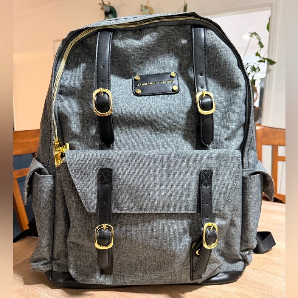 Adrienne Vittadini Gray Backpack Black Trim Gold Hardware
